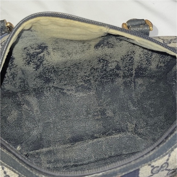 AUTHENTIC GUCCI VINTAGE WEB SHERRY LINE BOSTON BAG…MONOGRAM CANVAS NAVY LEATHER - Picture 7 of 11